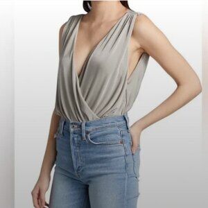 NWT Free People Night Owl Silver Plunging Bodysuit Medium